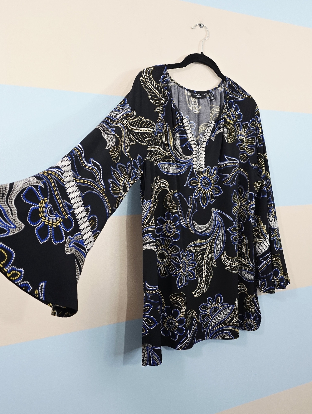 Susan Graver Black Tunic with Blue & Gold Floral Print - Picture 5 of 8